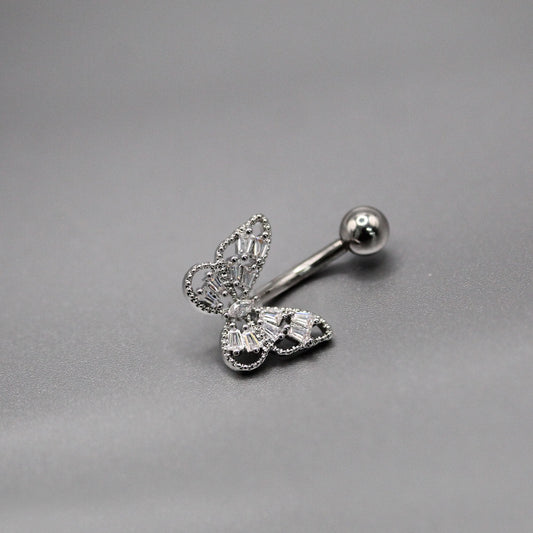 Steel Crystal Pavé Butterfly Belly Bar