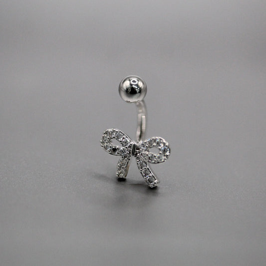 Steel Crystal Pavé Ribbon Bow Belly Bar