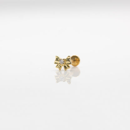 Gold PVD Steel Dainty Ribbon Bow Labret