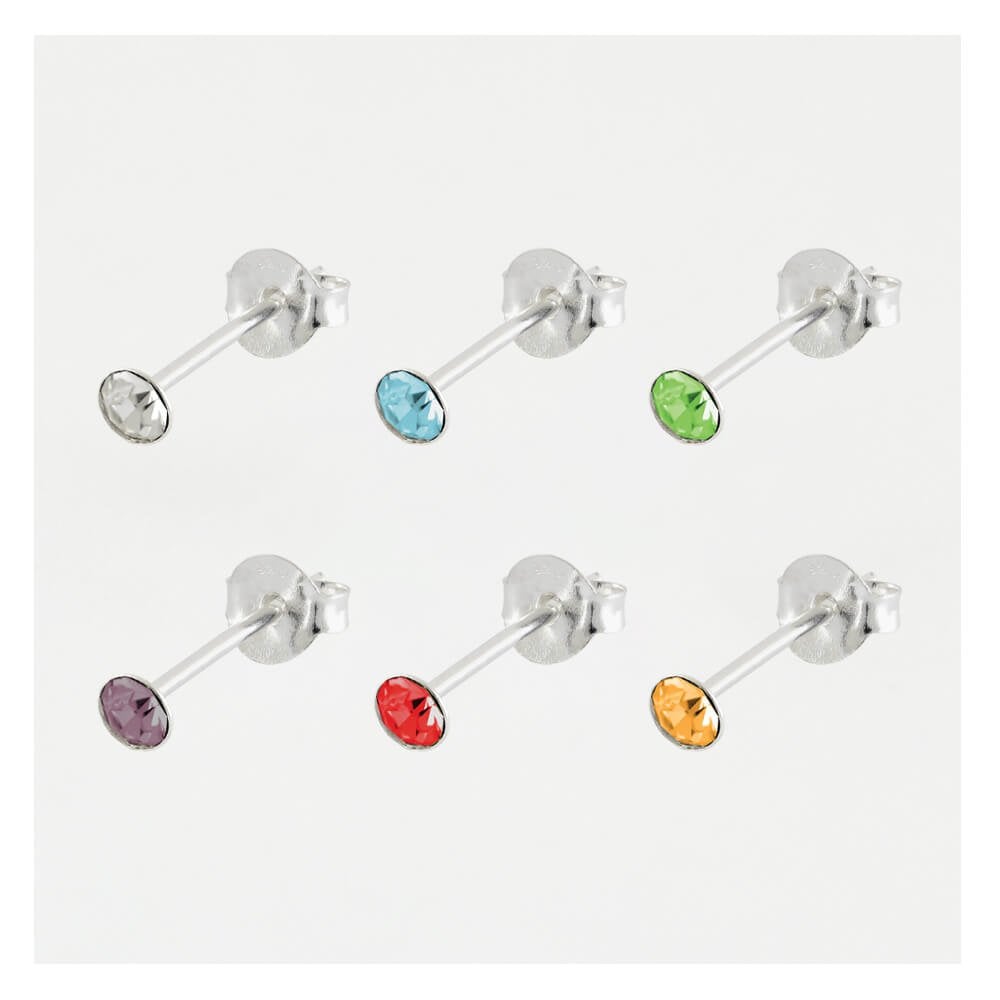 Silver Birthstone Gem Studs - 4mm