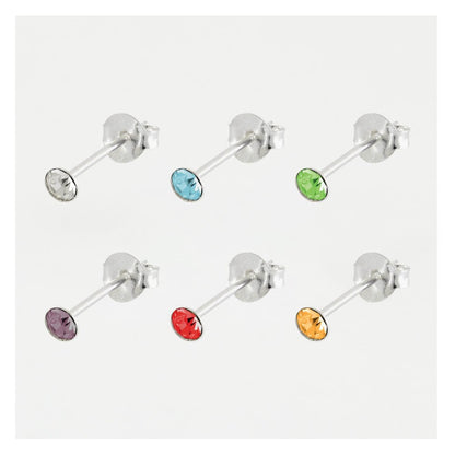 Silver Birthstone Gem Studs - 4mm