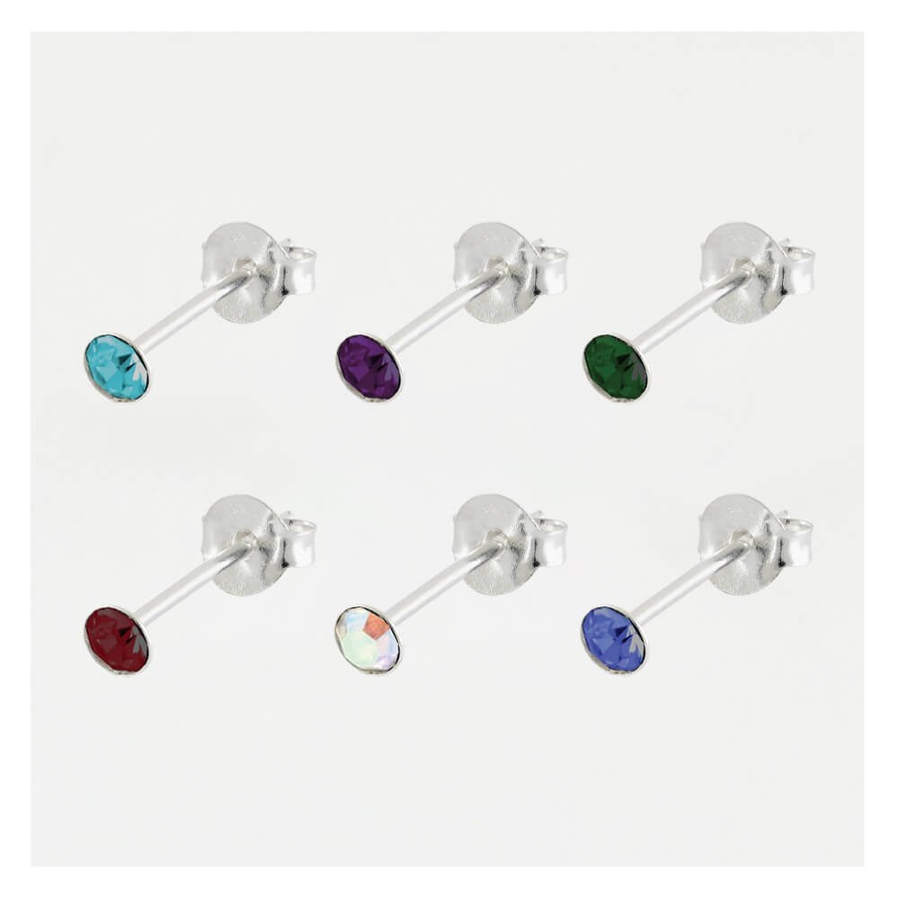 Silver Birthstone Gem Studs - 4mm
