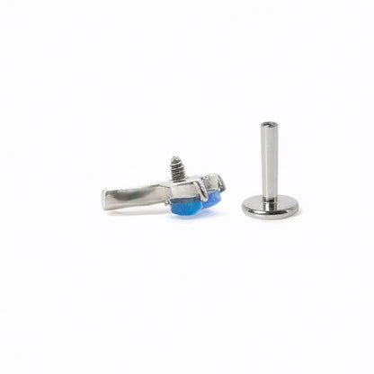 Steel Blue Synthetic Opal Petal Labret
