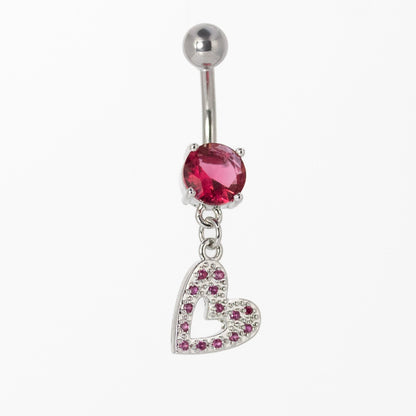 Steel Bubble Heart Dangle Belly Bar