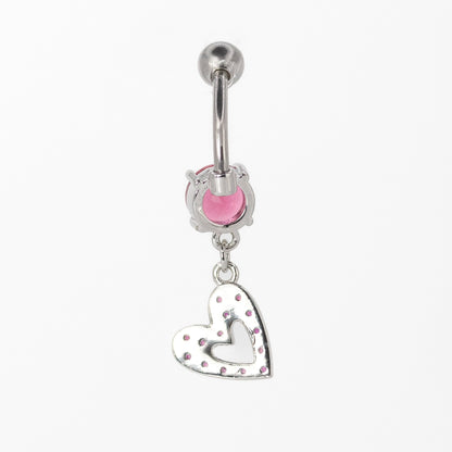 Steel Bubble Heart Dangle Belly Bar