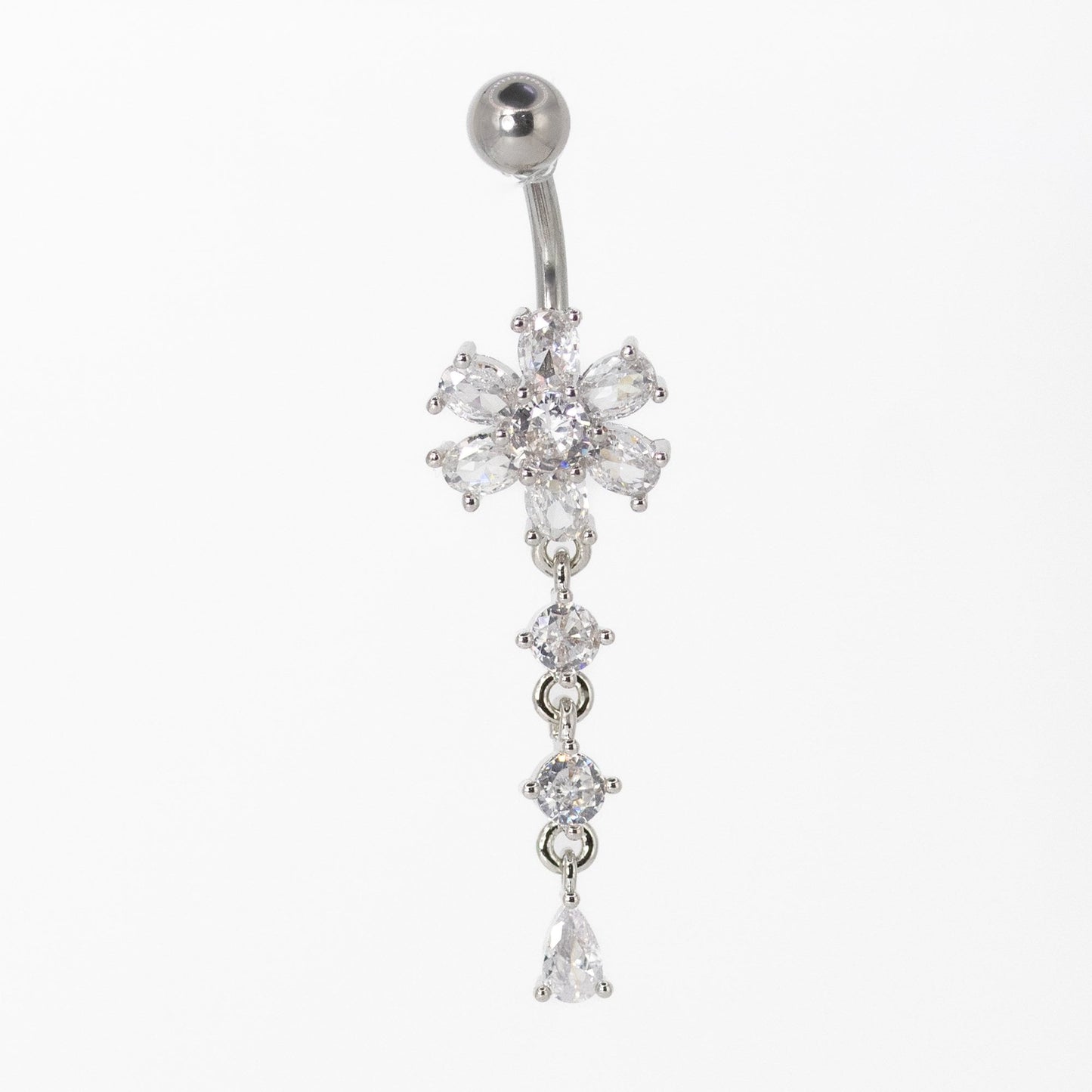 Steel Crystal Bloom Drop Belly Bar