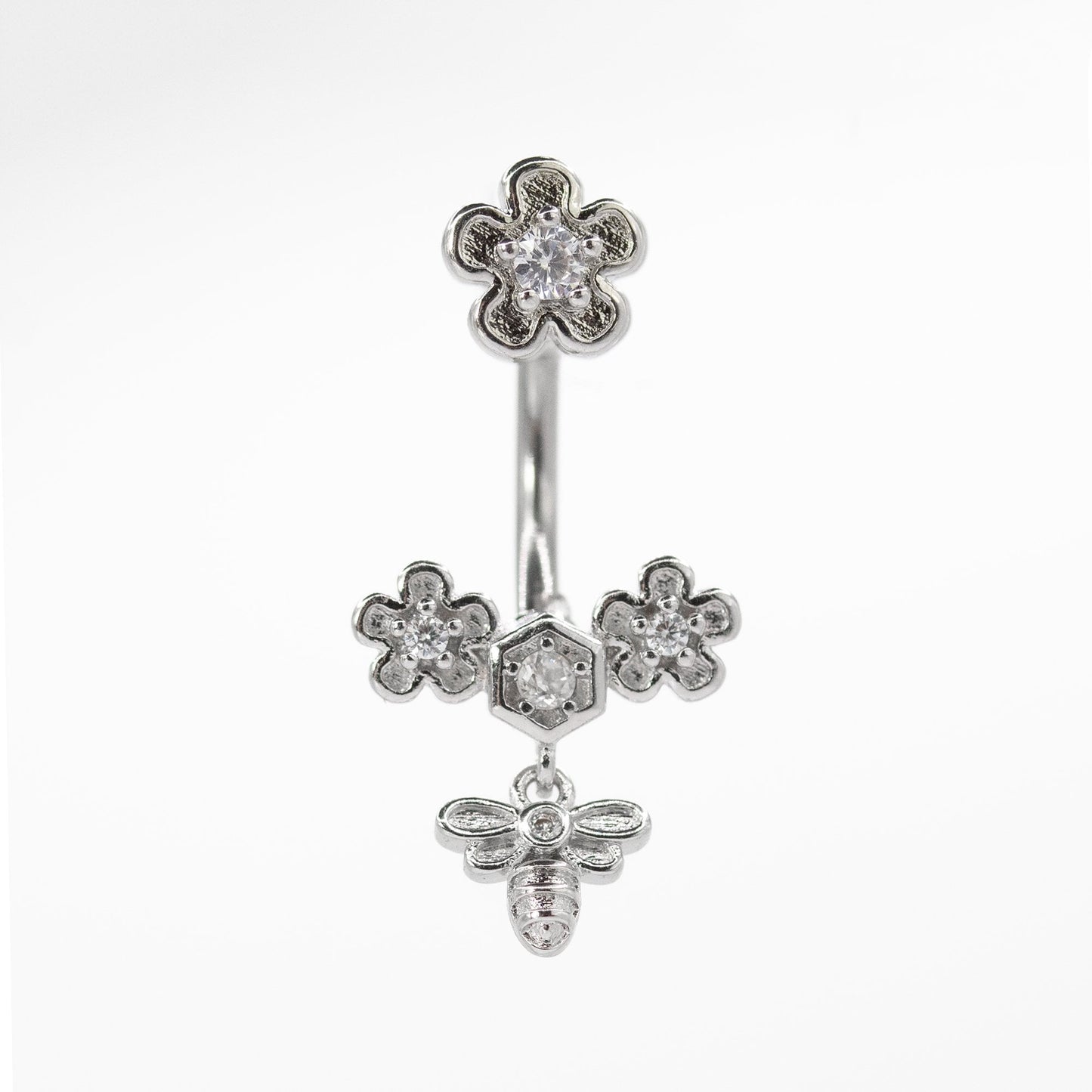 Steel Floral & Honey Bee Dangle Belly Bar