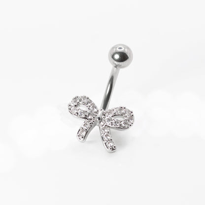 Steel Crystal Pavé Ribbon Bow Belly Bar