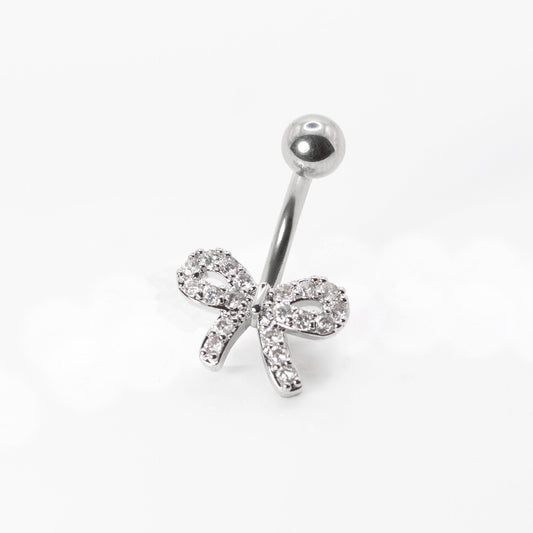 Steel Crystal Pavé Ribbon Bow Belly Bar