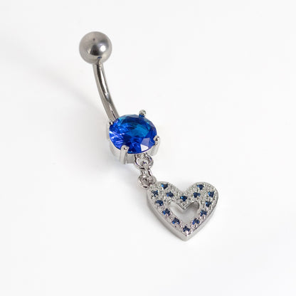 Steel Bubble Heart Dangle Belly Bar