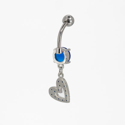 Steel Bubble Heart Dangle Belly Bar