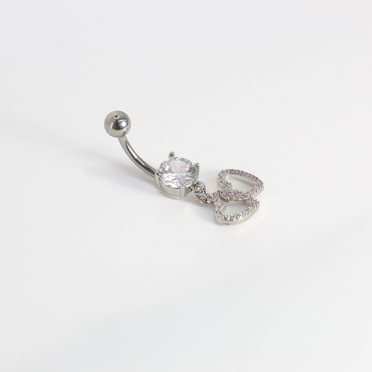 Steel Crystal Heart Duet Belly Bar