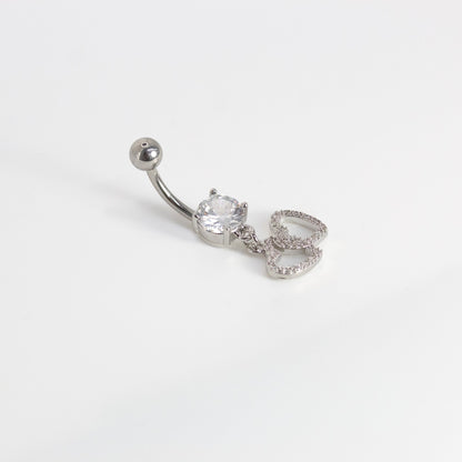 Steel Crystal Heart Duet Belly Bar