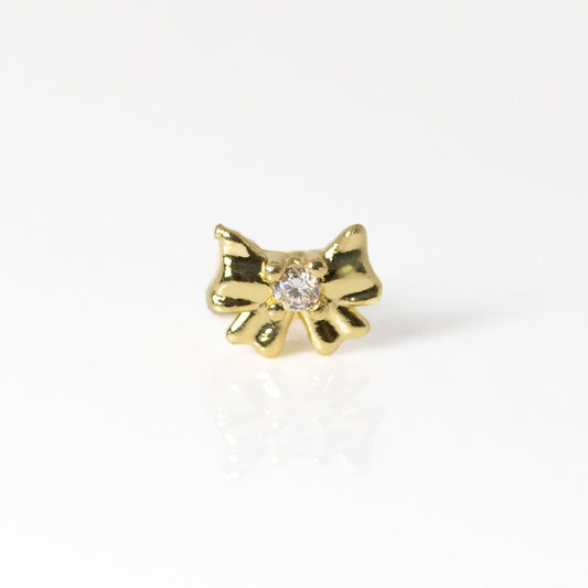 Gold PVD Steel Dainty Ribbon Bow Labret