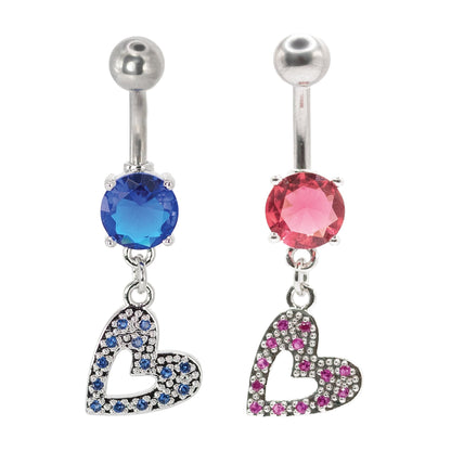 Steel Bubble Heart Dangle Belly Bar
