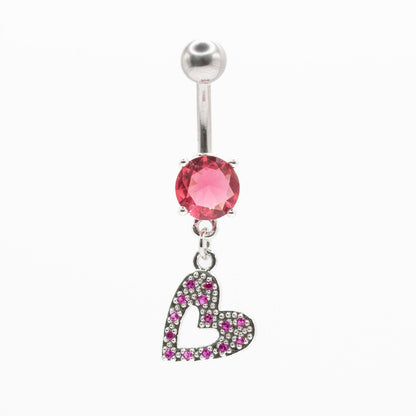 Steel Bubble Heart Dangle Belly Bar