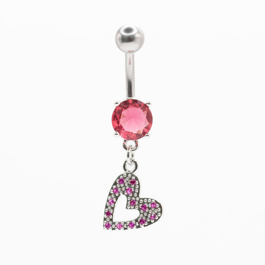 Steel Bubble Heart Dangle Belly Bar