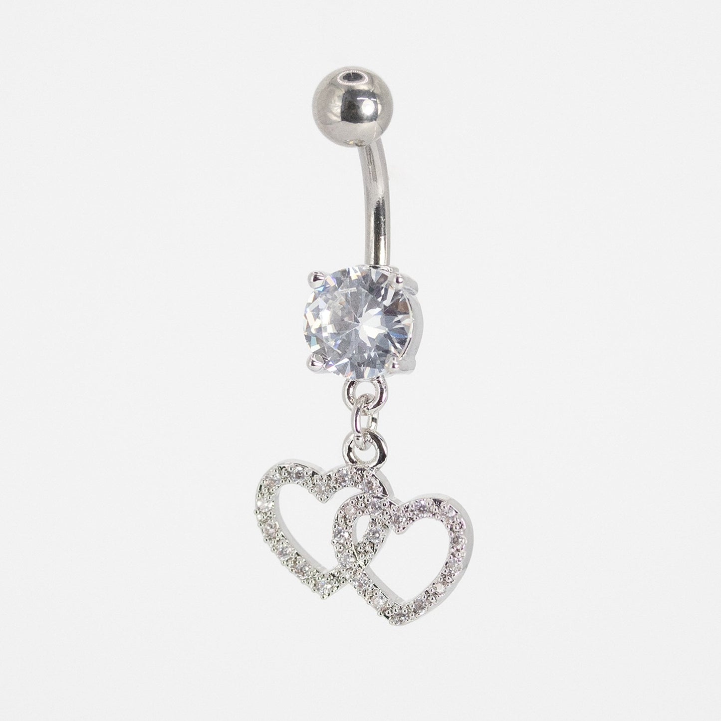 Steel Crystal Heart Duet Belly Bar