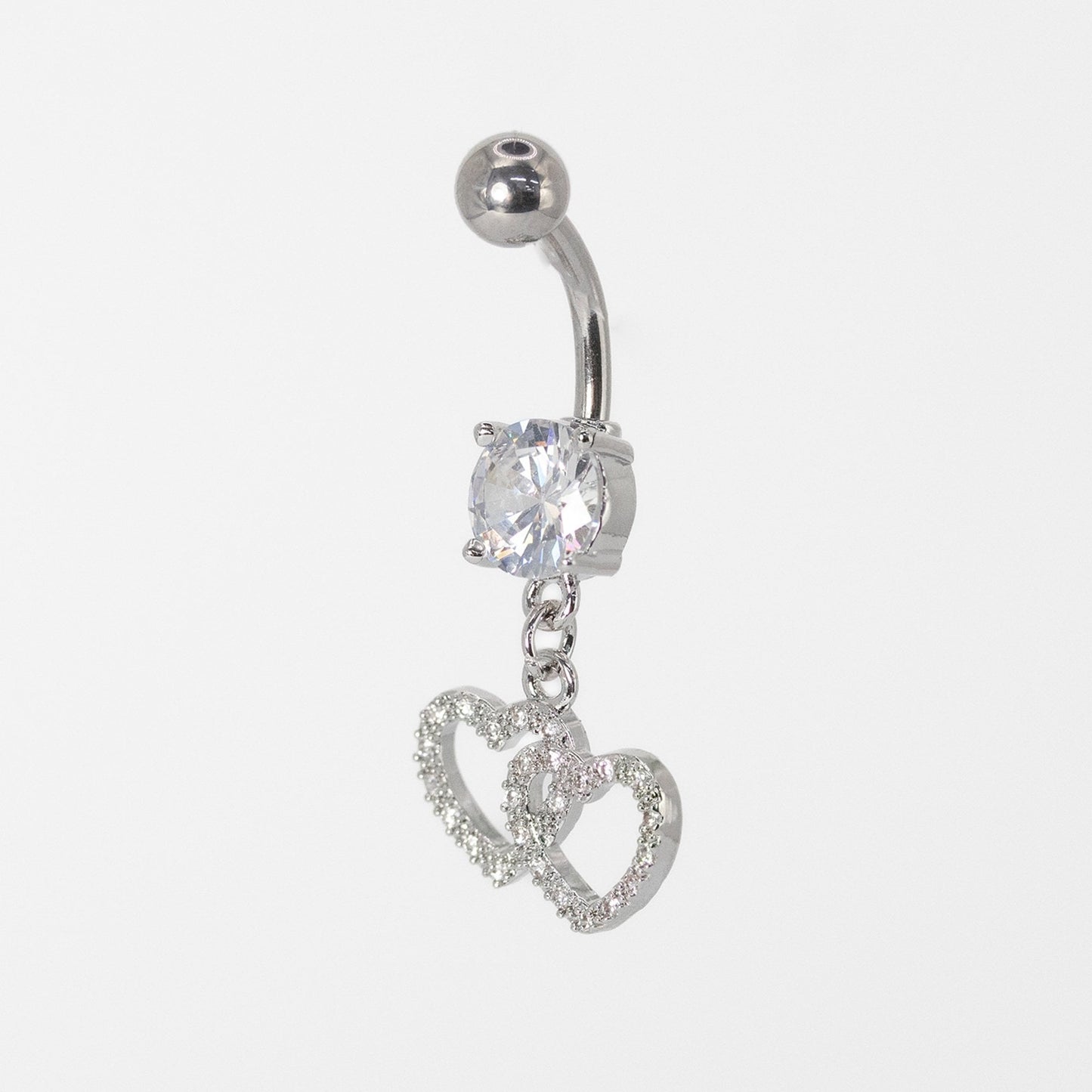 Steel Crystal Heart Duet Belly Bar
