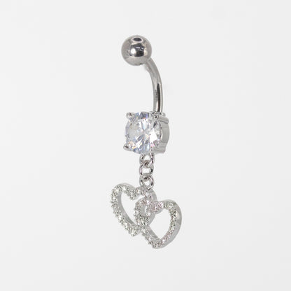Steel Crystal Heart Duet Belly Bar