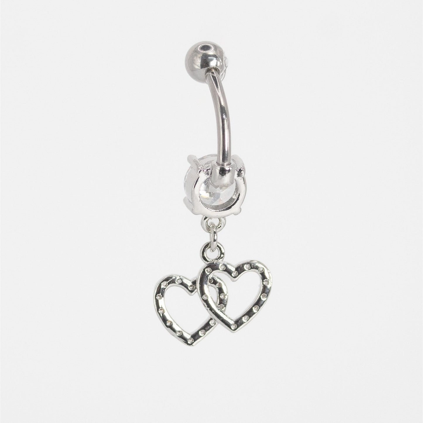 Steel Crystal Heart Duet Belly Bar