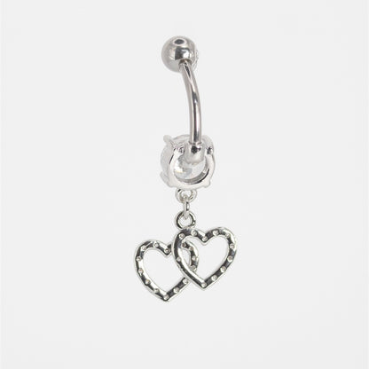 Steel Crystal Heart Duet Belly Bar