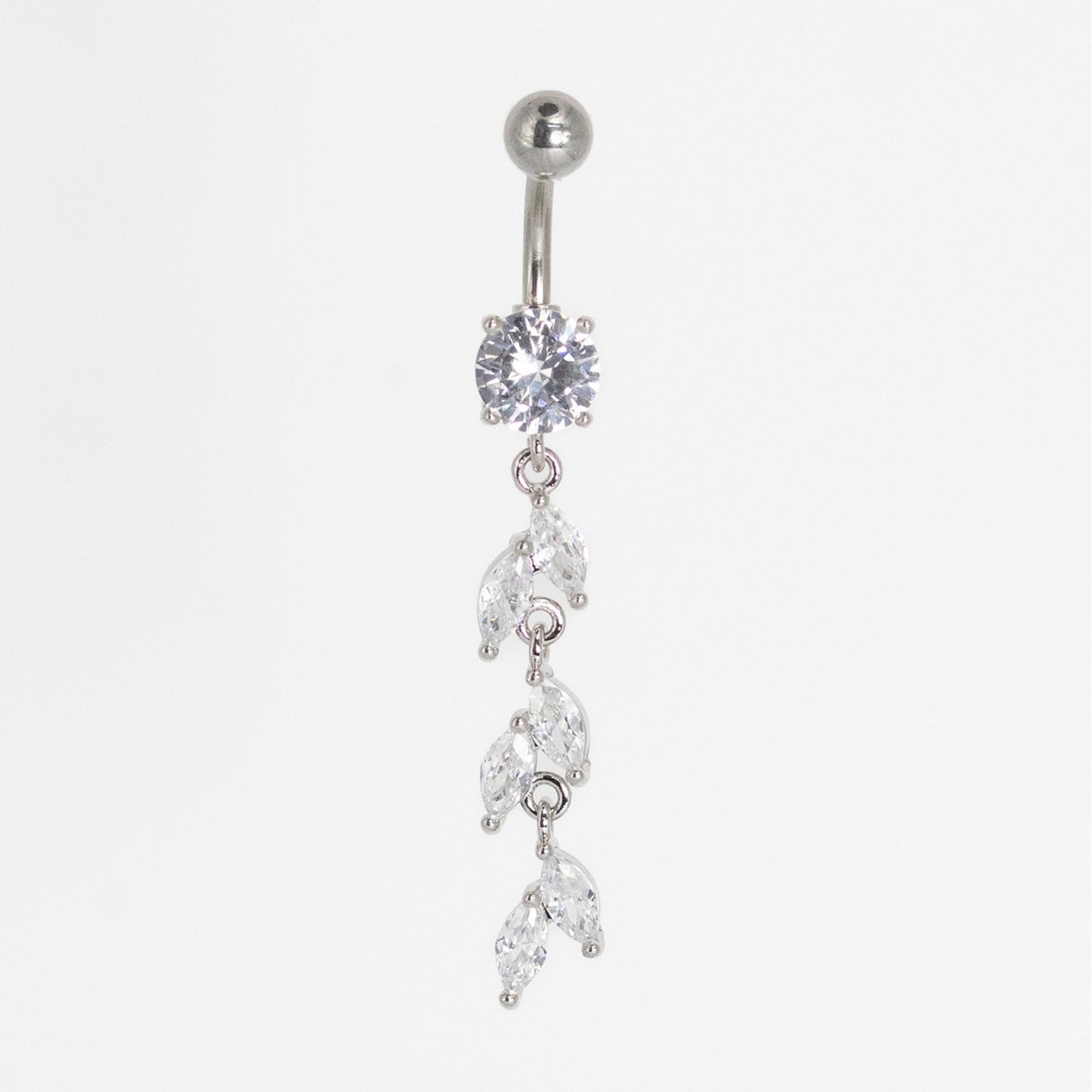 Steel Crystal Vine Dangle Belly Bar