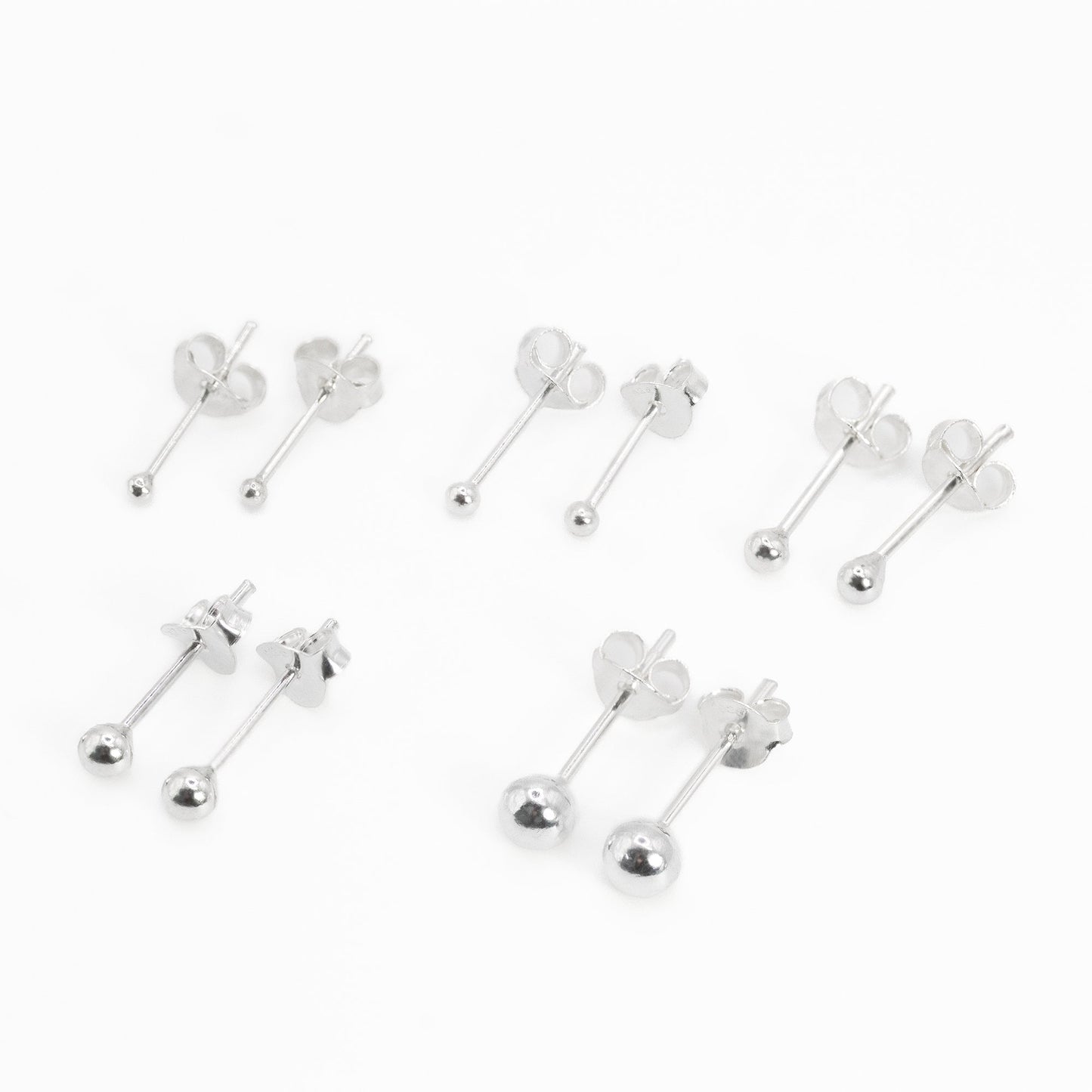Silver Plain Ball Ear Studs 1.5 - 4mm