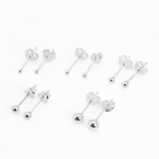 Silver Plain Ball Ear Studs 1.5 - 4mm