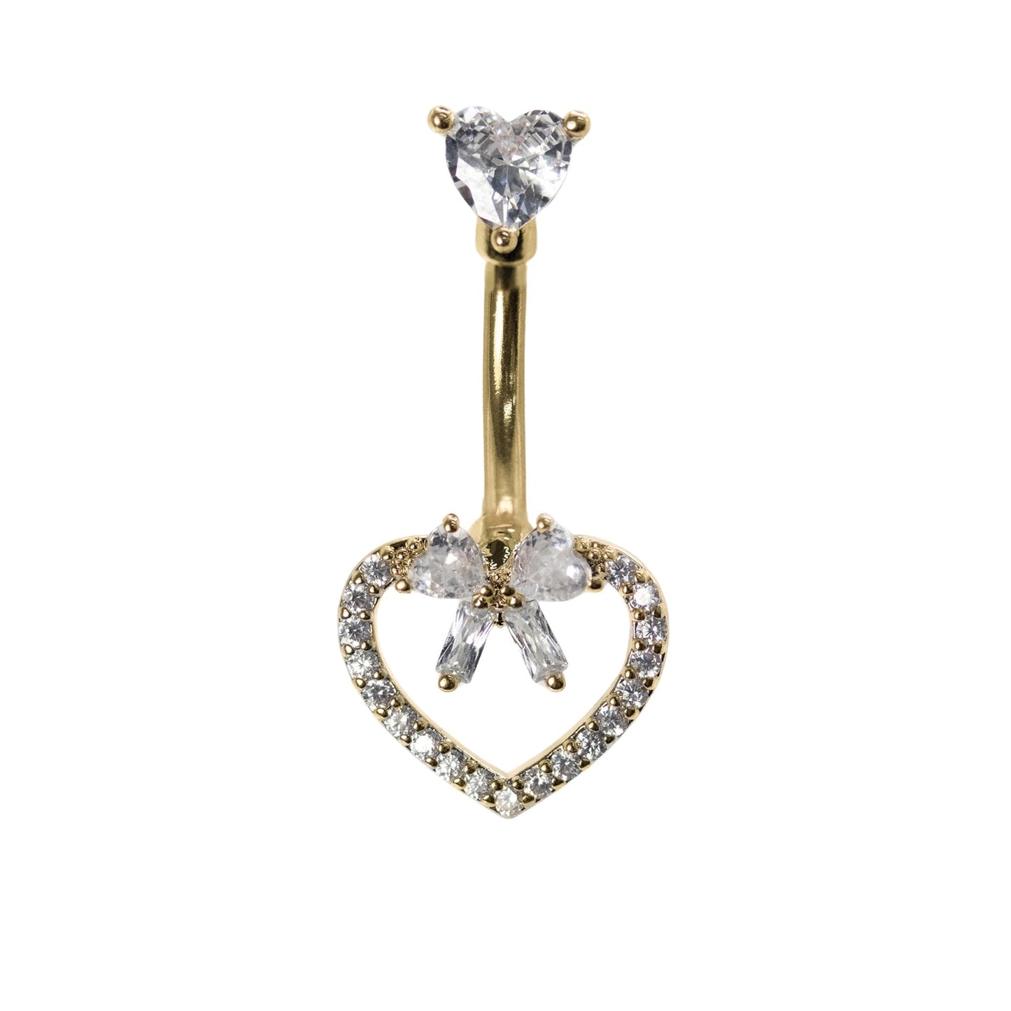 Steel Crystal Heart with Bow Detail Navel Bar