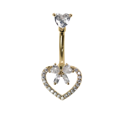 Steel Crystal Heart with Bow Detail Navel Bar