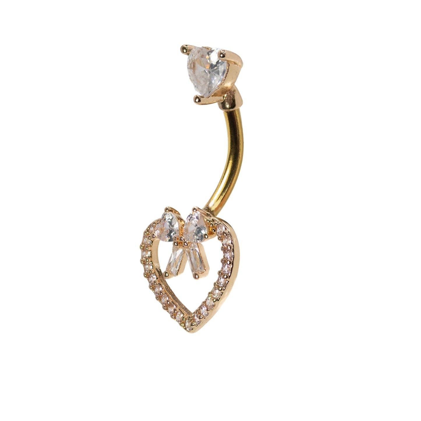 Steel Crystal Heart with Bow Detail Navel Bar