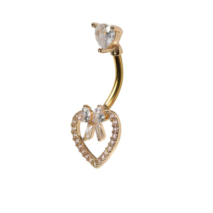Steel Crystal Heart with Bow Detail Navel Bar