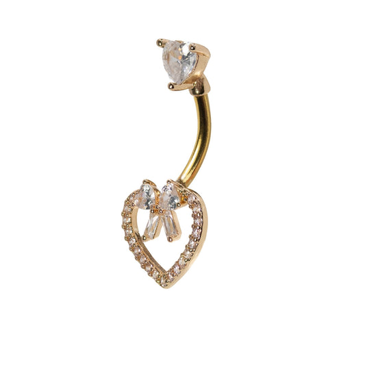 Steel Crystal Heart with Bow Detail Navel Bar