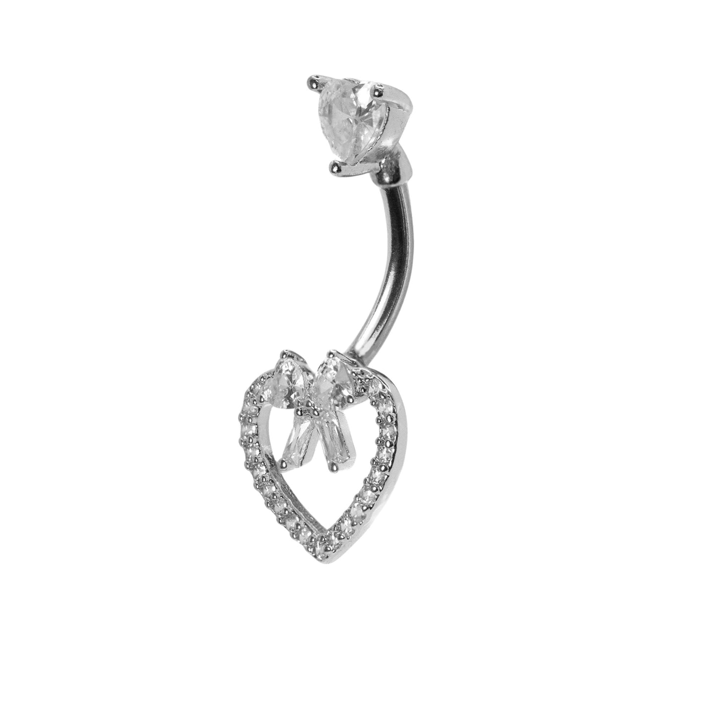 Steel Crystal Heart with Bow Detail Navel Bar