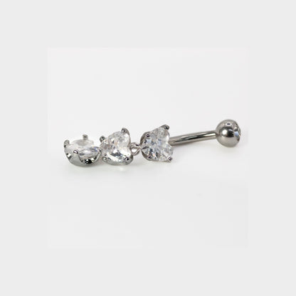Steel Triple Heart Radiance Dangle Belly Bar