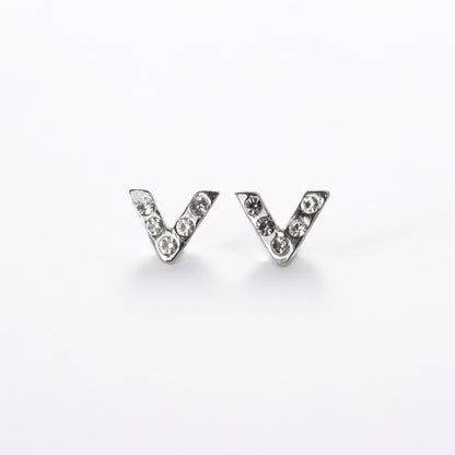 Silver Crystal V-Shape Chevron Stud Earrings