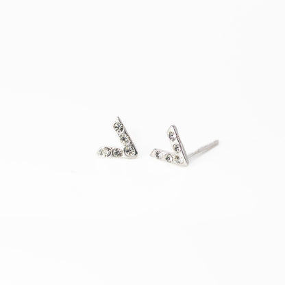 Silver Crystal V-Shape Chevron Stud Earrings