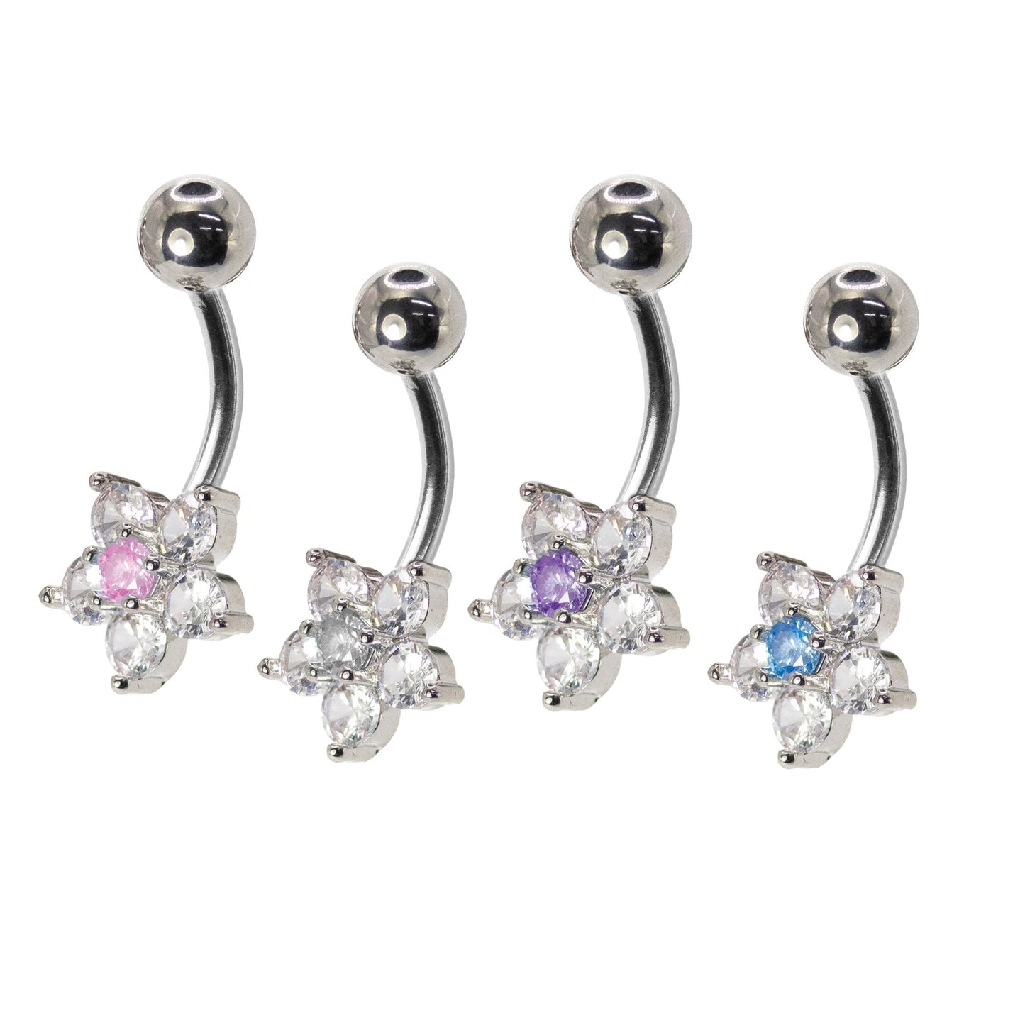 Steel Crystal Cluster Flower Navel Bar