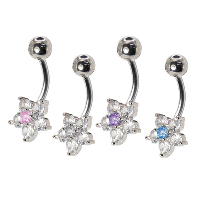 Steel Crystal Cluster Flower Navel Bar