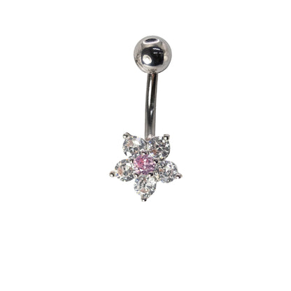 Steel Crystal Cluster Flower Navel Bar