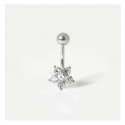 Steel Crystal Cluster Flower Navel Bar