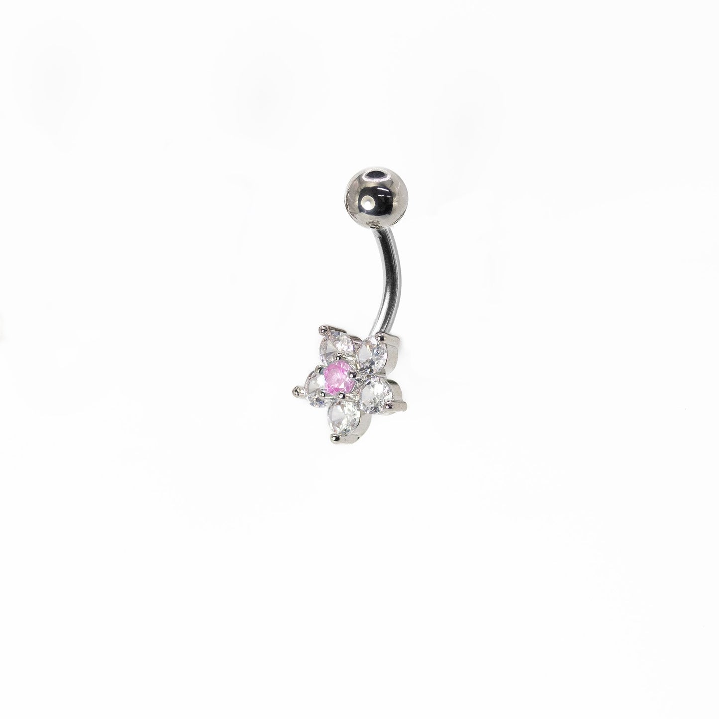Steel Crystal Cluster Flower Navel Bar