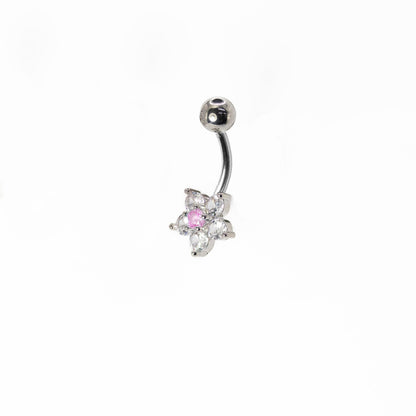 Steel Crystal Cluster Flower Navel Bar