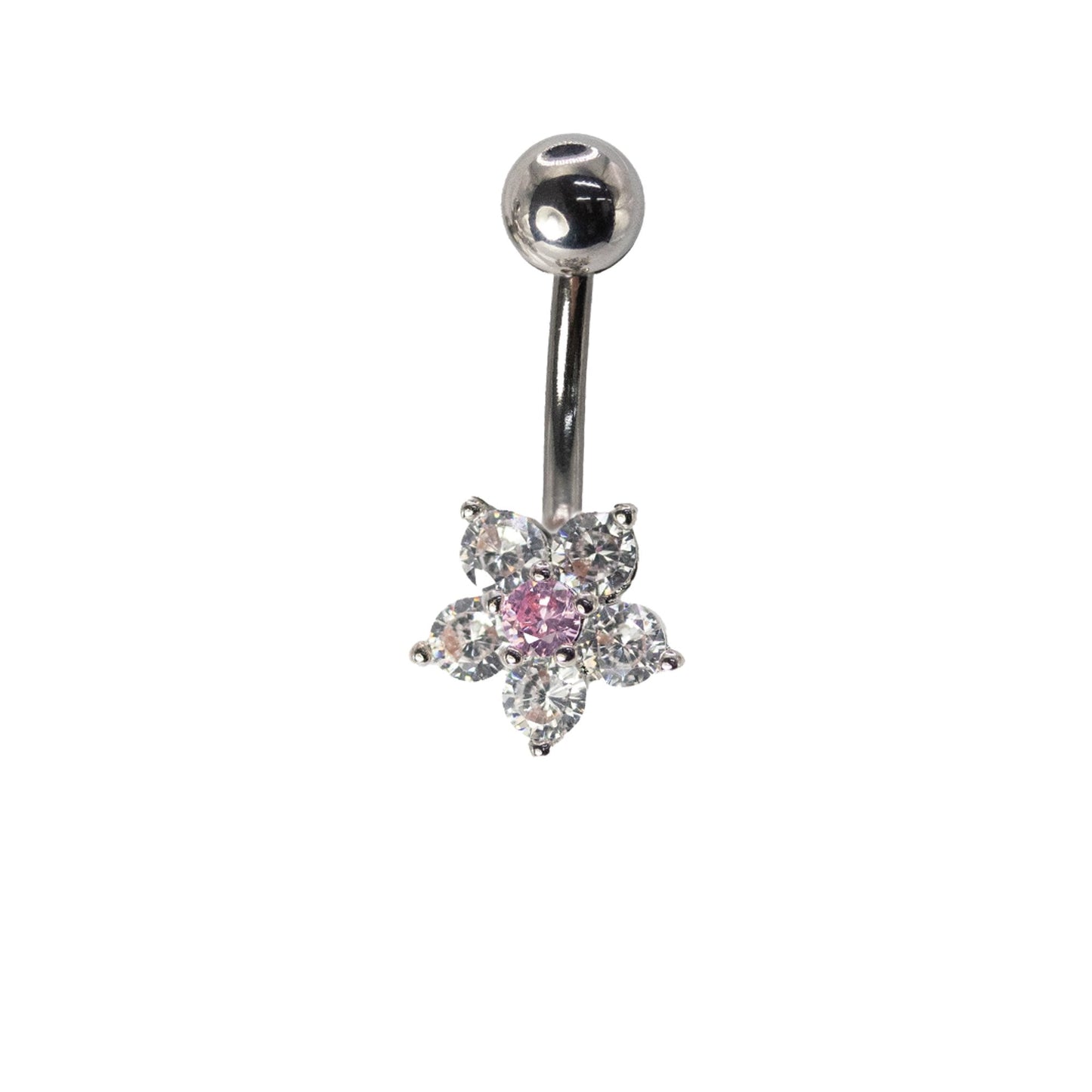 Steel Crystal Cluster Flower Navel Bar
