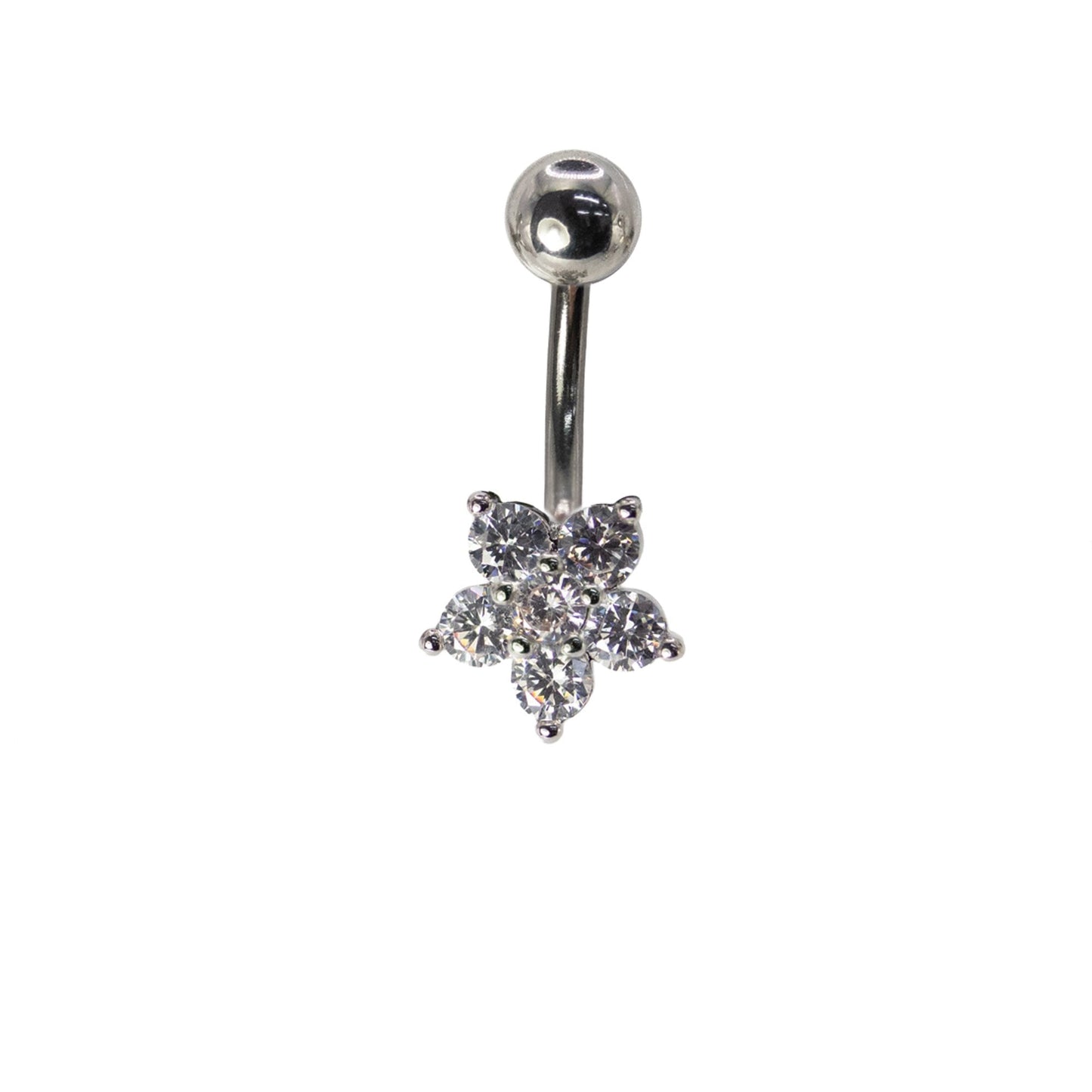 Steel Crystal Cluster Flower Navel Bar