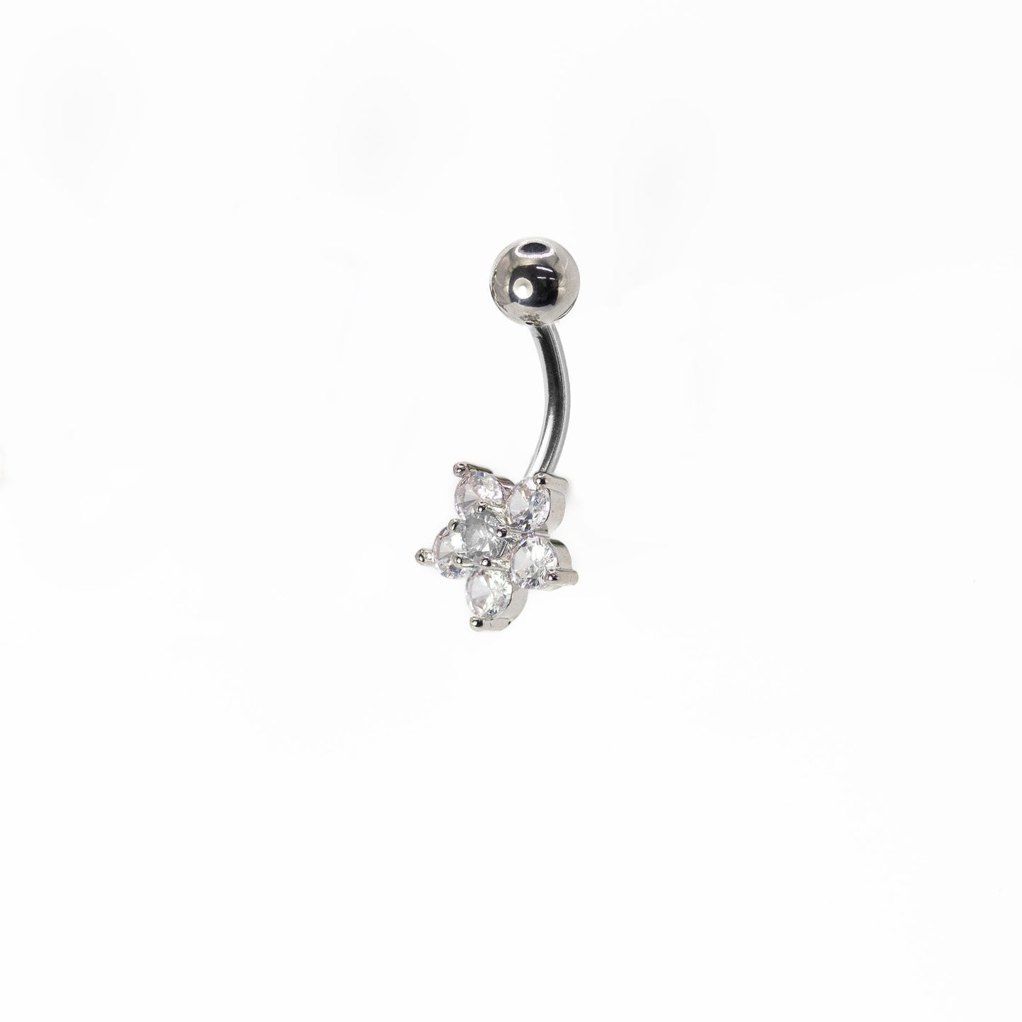 Steel Crystal Cluster Flower Navel Bar