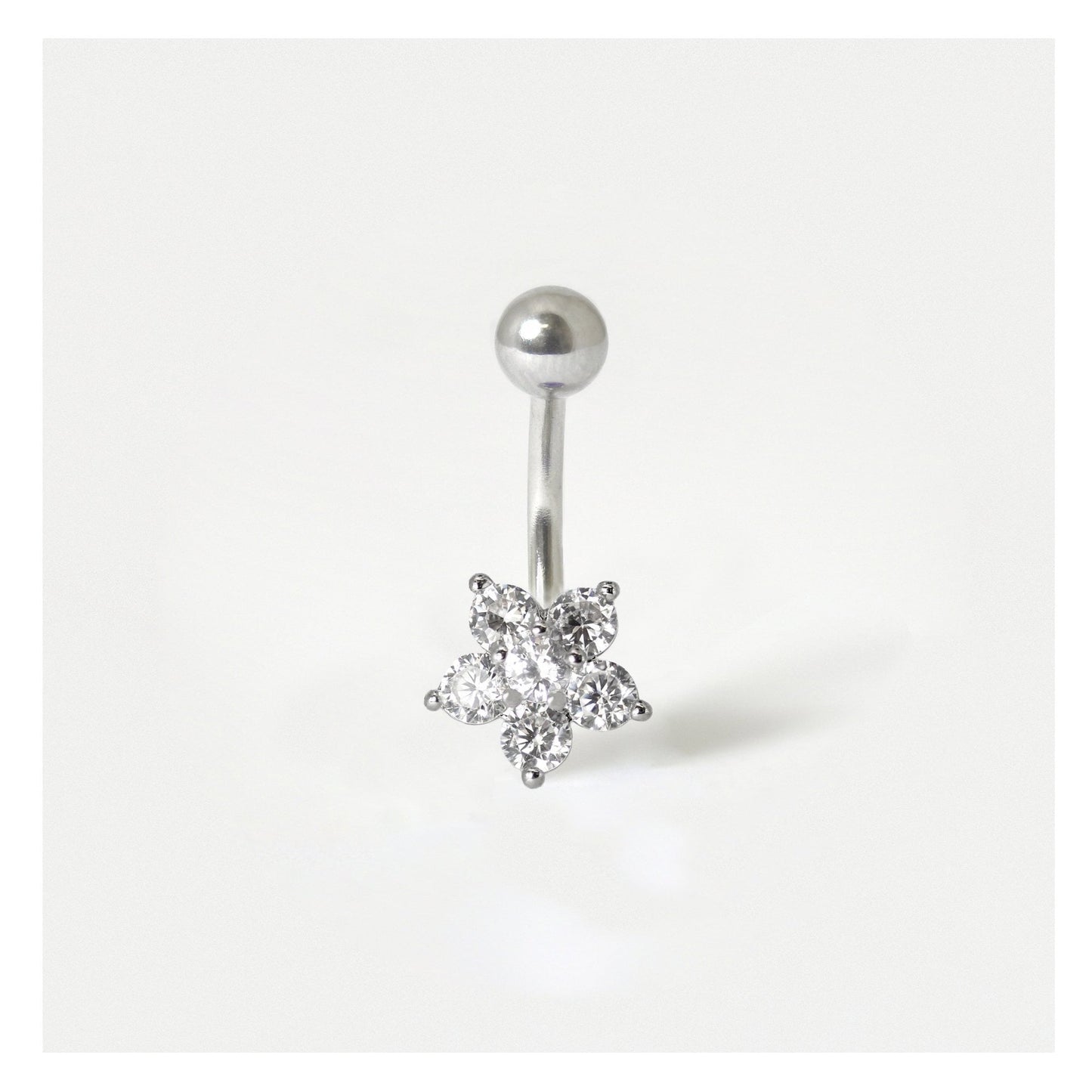 Steel Crystal Cluster Flower Navel Bar