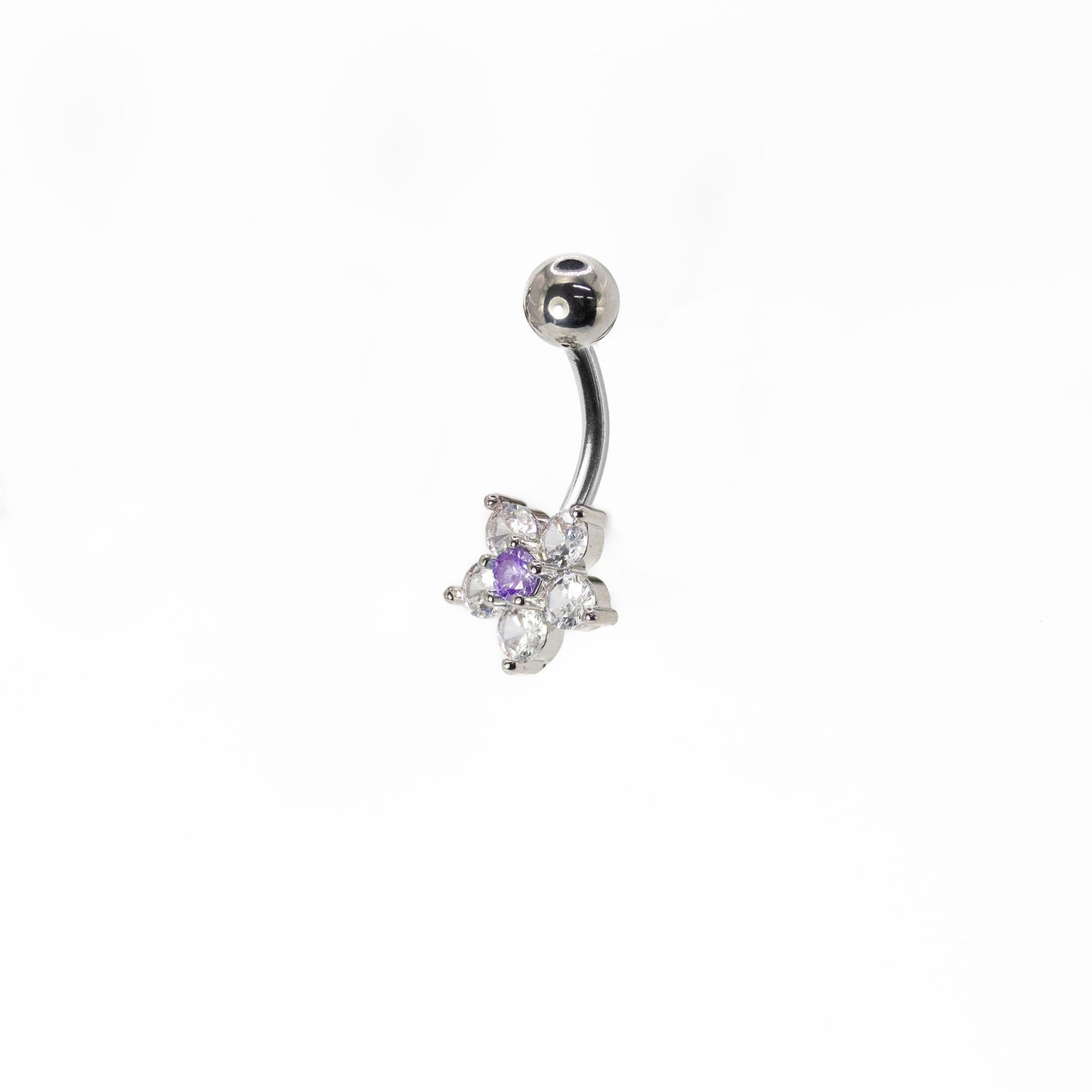 Steel Crystal Cluster Flower Navel Bar