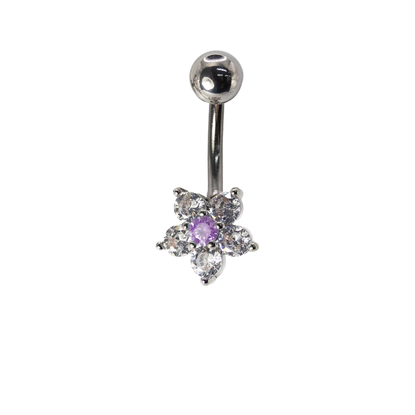 Steel Crystal Cluster Flower Navel Bar